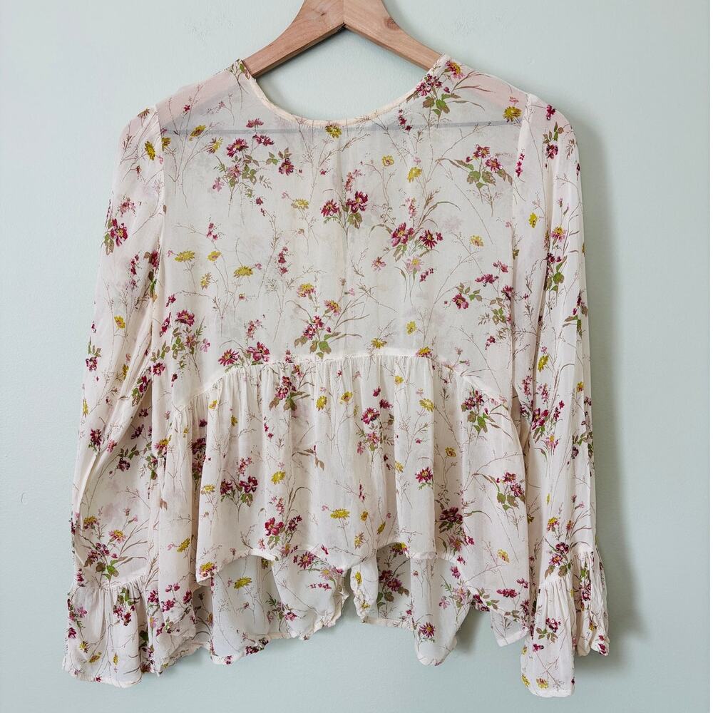 Zara Sheer Floral Peplum Blouse M Romantic Cottagecore Fairycore Shirt
